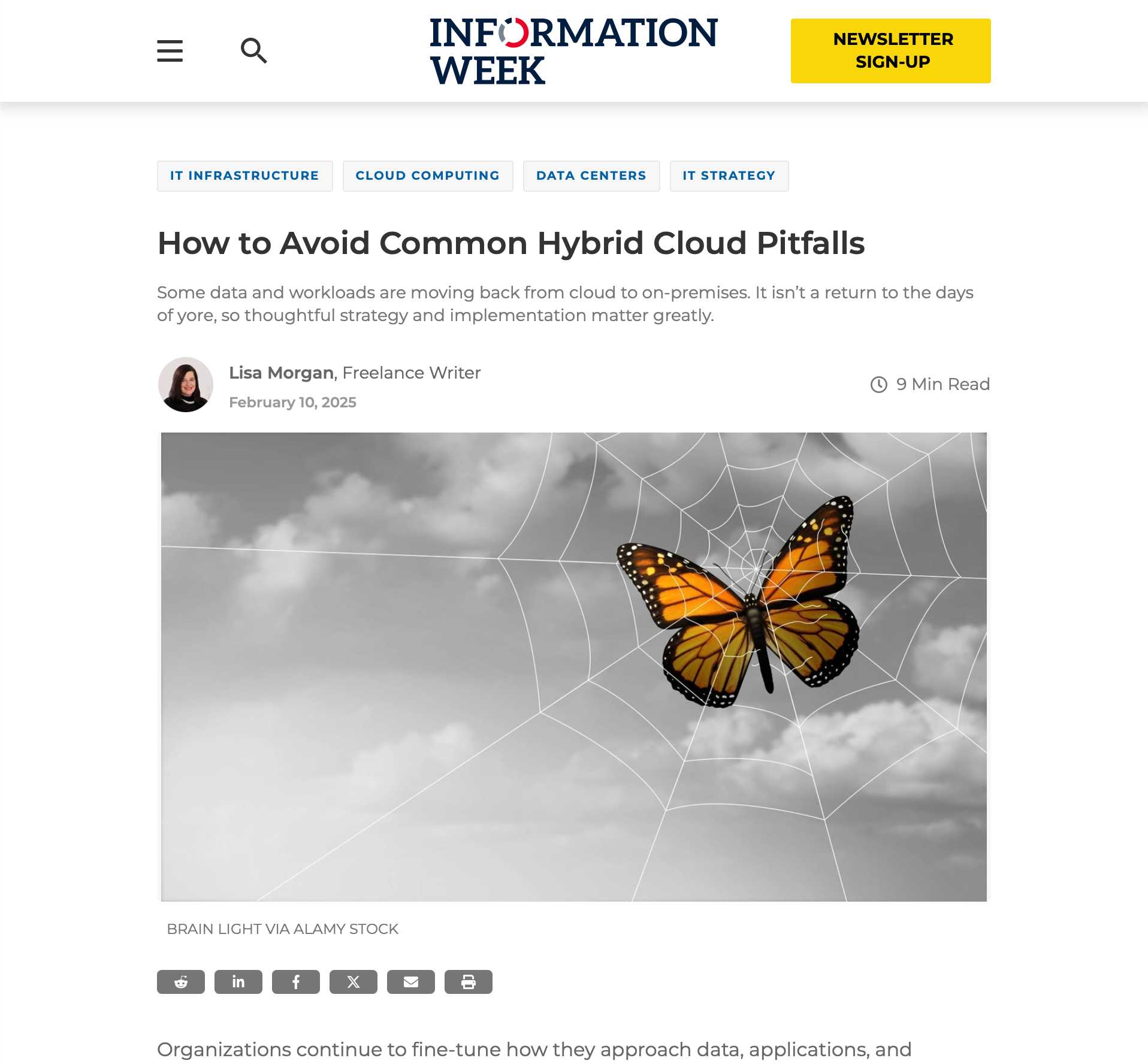 screenshot of the top of the web article on InformationWeek titled 'How to Avoid Common Hybrid Cloud Pitfalls'