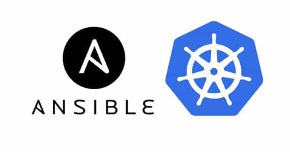 The Ansible logo and Kubernetes logo side by side.